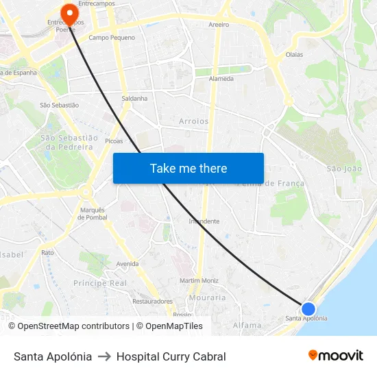 Santa Apolónia to Hospital Curry Cabral map
