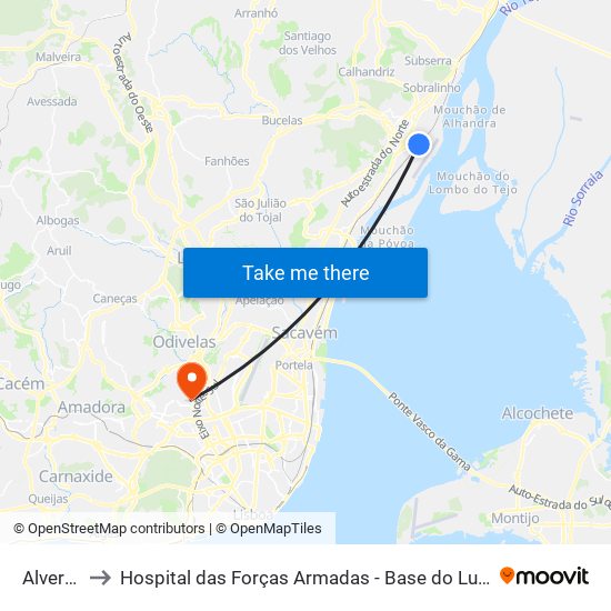 Alverca to Hospital das Forças Armadas - Base do Lumiar map