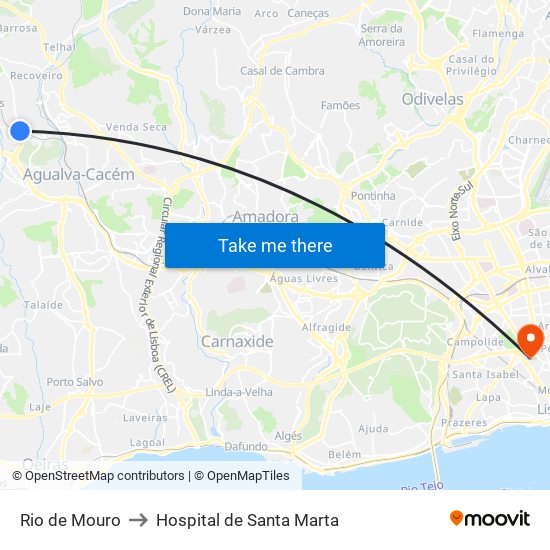 Rio de Mouro to Hospital de Santa Marta map