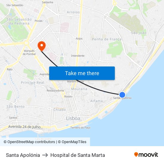 Santa Apolónia to Hospital de Santa Marta map