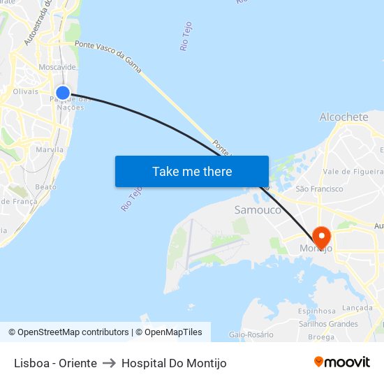 Lisboa - Oriente to Hospital Do Montijo map