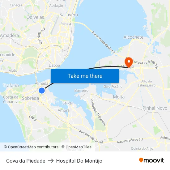 Cova da Piedade to Hospital Do Montijo map