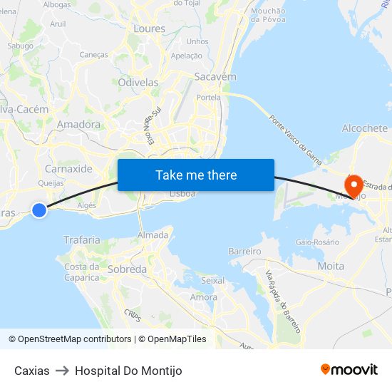 Caxias to Hospital Do Montijo map