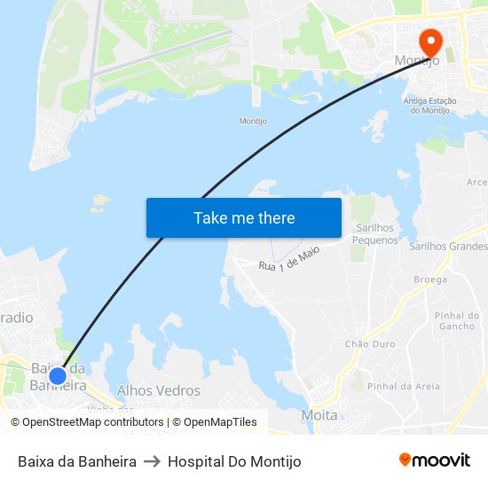 Baixa da Banheira to Hospital Do Montijo map