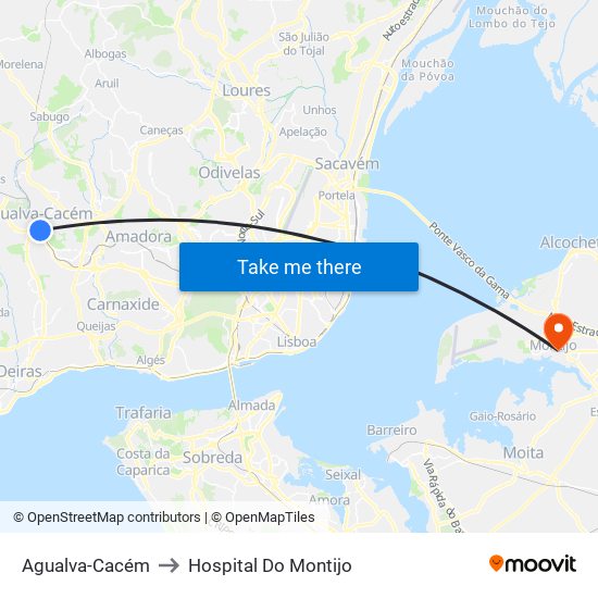 Agualva-Cacém to Hospital Do Montijo map