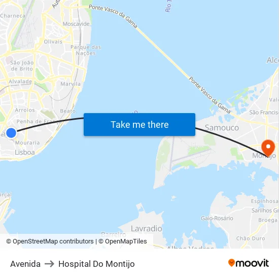 Avenida to Hospital Do Montijo map