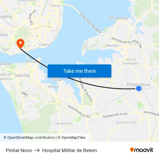 Pinhal Novo to Hospital Militar de Belem map