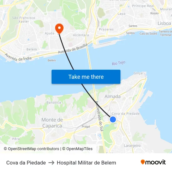 Cova da Piedade to Hospital Militar de Belem map
