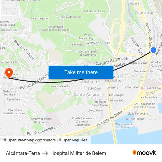 Alcântara-Terra to Hospital Militar de Belem map