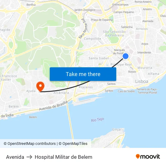 Avenida to Hospital Militar de Belem map