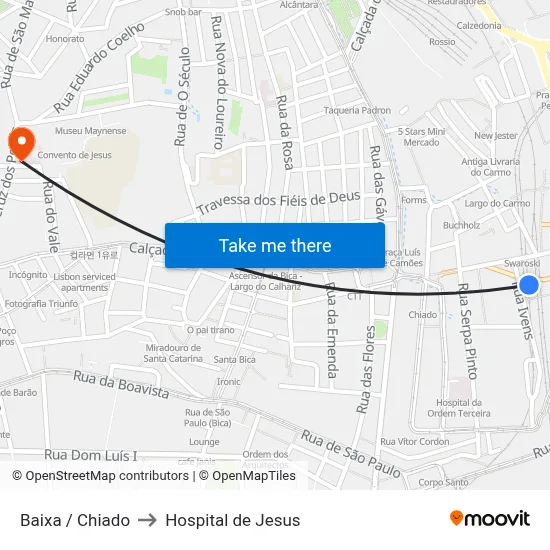Baixa / Chiado to Hospital de Jesus map