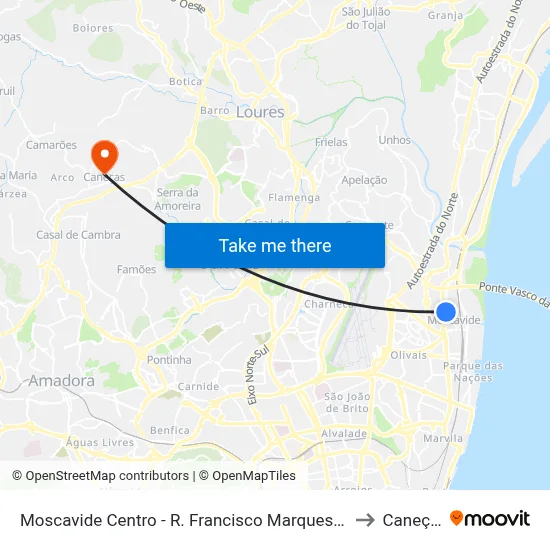 Moscavide Centro - R. Francisco Marques Beato to Caneças map