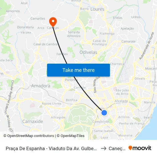 Praça De Espanha - Viaduto Da Av. Gulbenkian to Caneças map