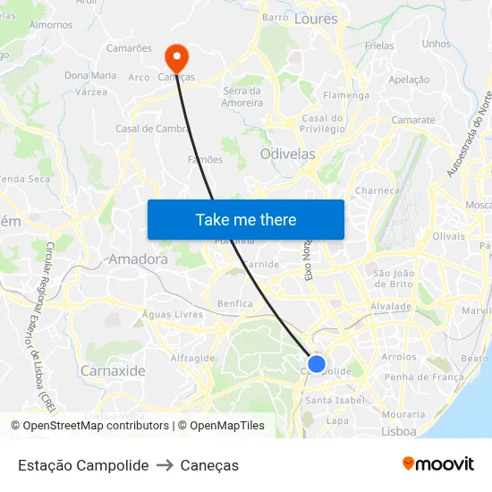 Estação Campolide to Caneças map