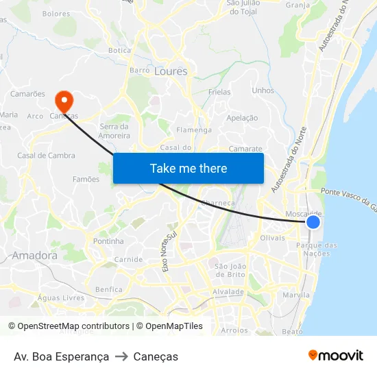 Av. Boa Esperança to Caneças map