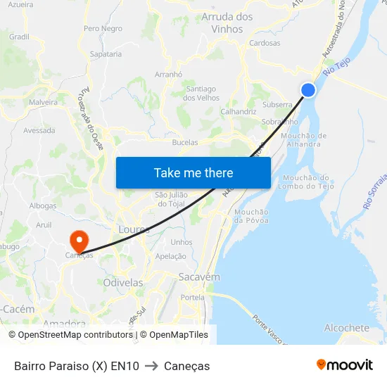 Bairro Paraiso (X) EN10 to Caneças map