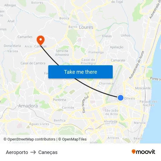 Aeroporto to Caneças map