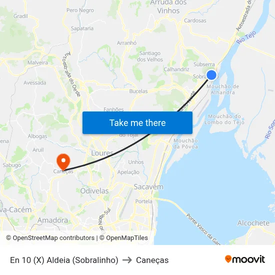 En 10 (X) Aldeia (Sobralinho) to Caneças map