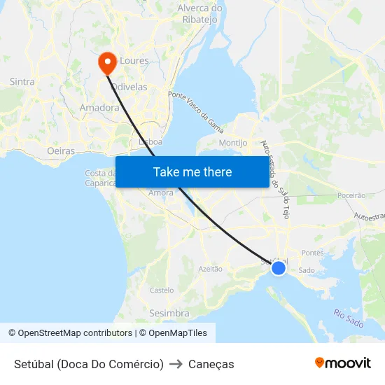 Setúbal (Doca Do Comércio) to Caneças map