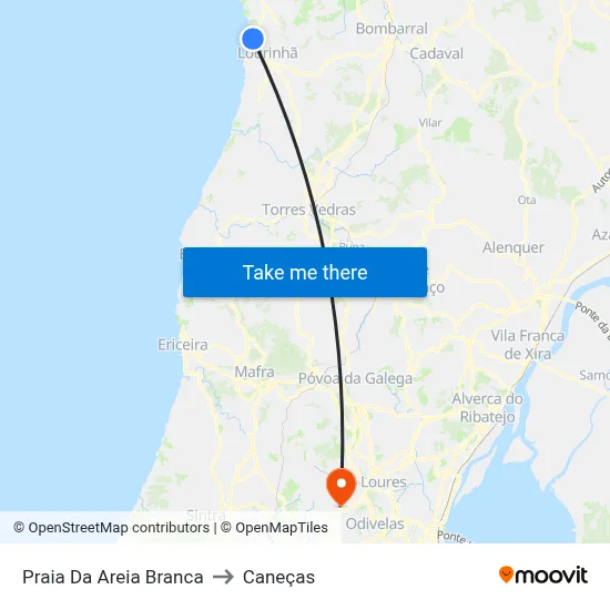Praia Da Areia Branca to Caneças map