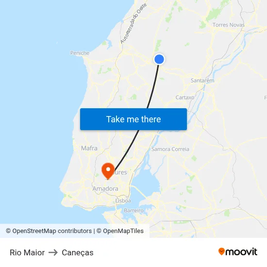 Rio Maior to Caneças map