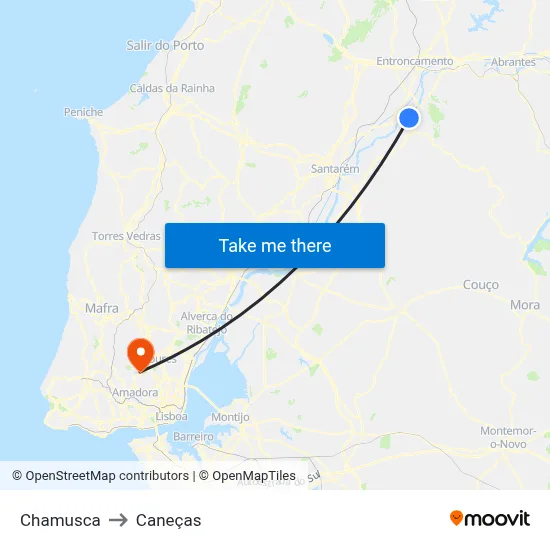Chamusca to Caneças map