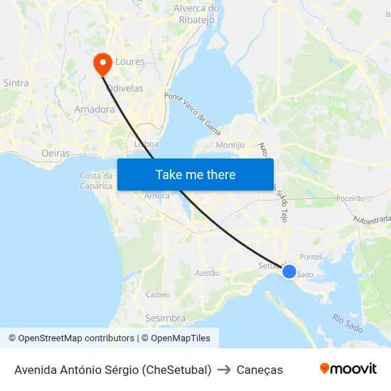 Avenida António Sérgio (CheSetubal) to Caneças map