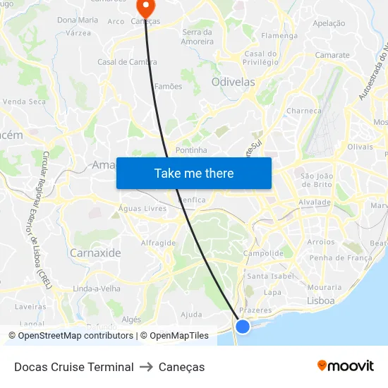 Docas Cruise Terminal to Caneças map