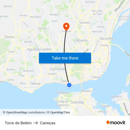 Torre de Belém to Caneças map