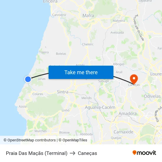 Praia Das Maçãs (Terminal) to Caneças map