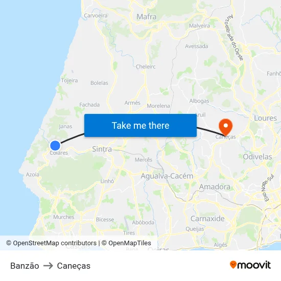Banzão to Caneças map