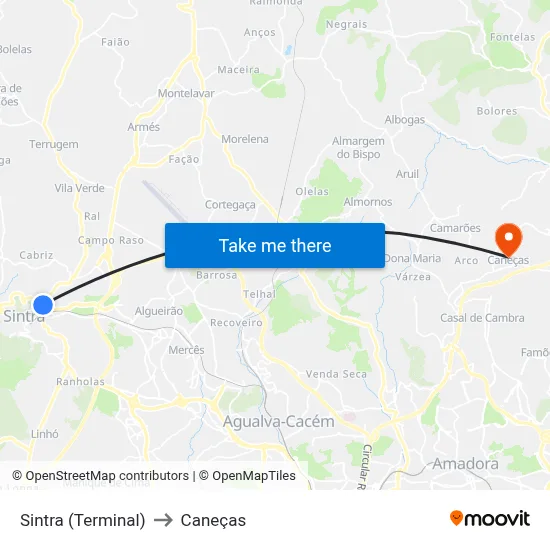 Sintra (Terminal) to Caneças map