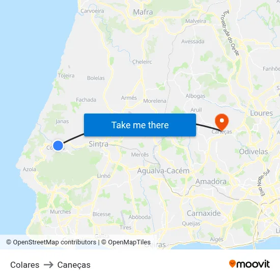 Colares to Caneças map