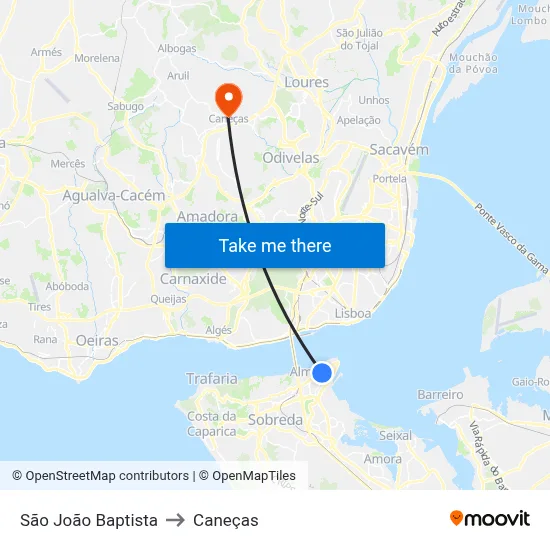 São João Baptista to Caneças map