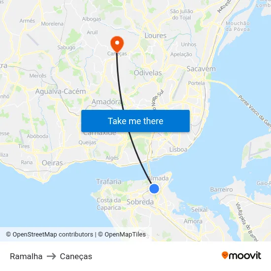 Ramalha to Caneças map