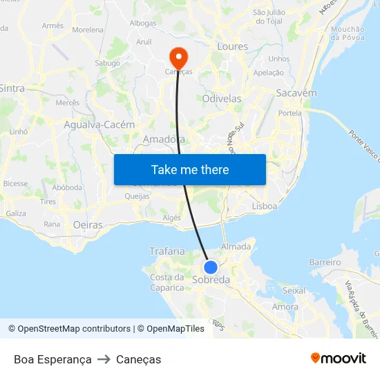 Boa Esperança to Caneças map