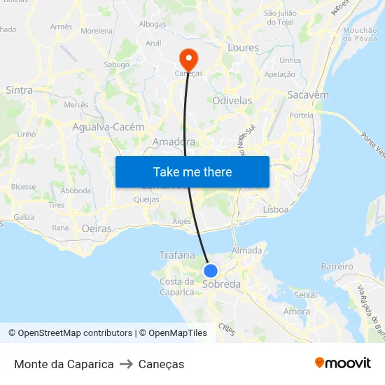 Monte da Caparica to Caneças map