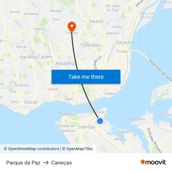 Parque da Paz to Caneças map