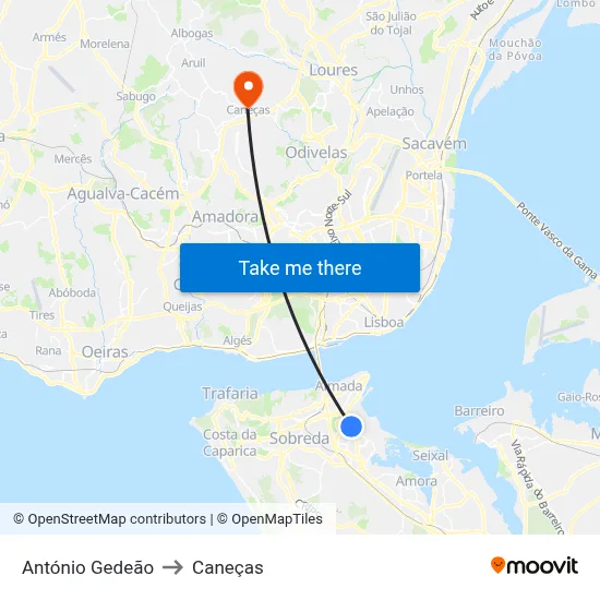 António Gedeão to Caneças map