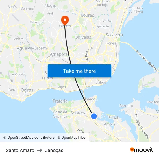 Santo Amaro to Caneças map