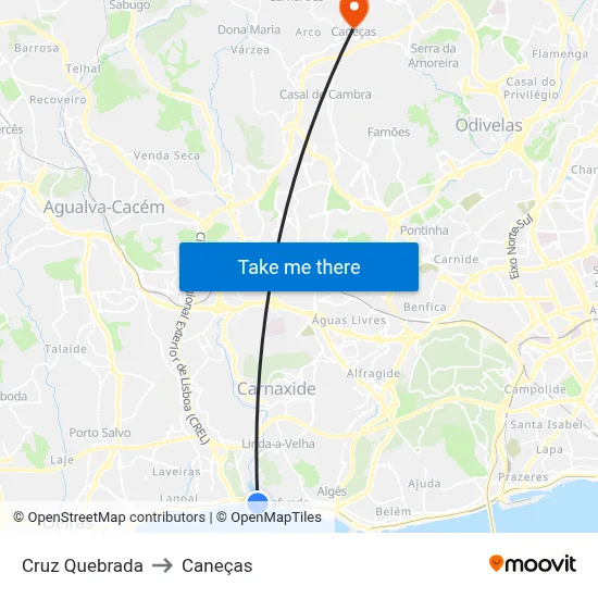 Cruz Quebrada to Caneças map