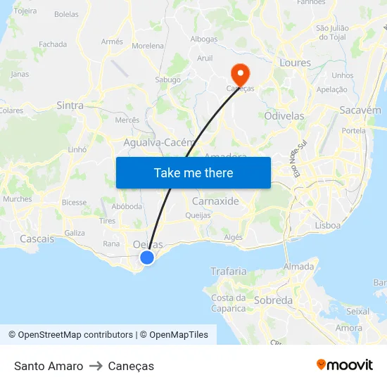 Santo Amaro to Caneças map