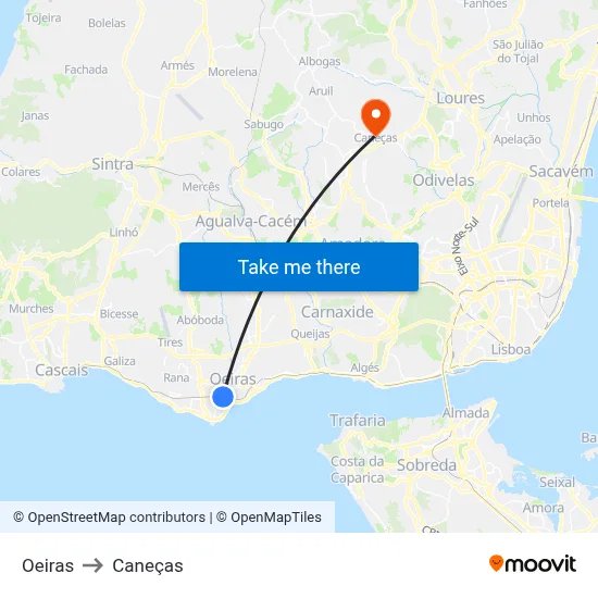 Oeiras to Caneças map