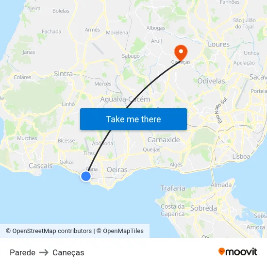 Parede to Caneças map