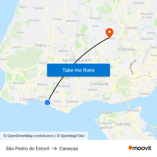 São Pedro do Estoril to Caneças map