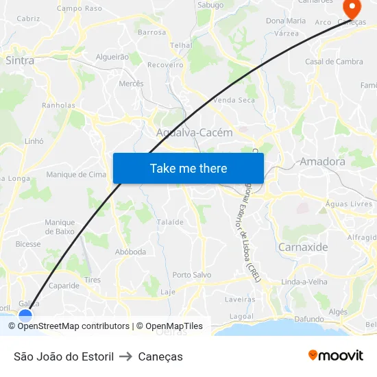 São João do Estoril to Caneças map
