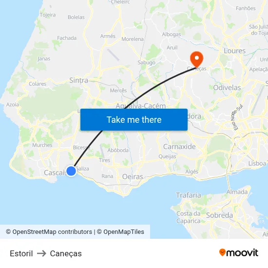 Estoril to Caneças map