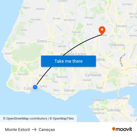 Monte Estoril to Caneças map