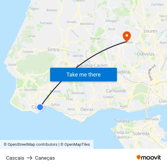 Cascais to Caneças map