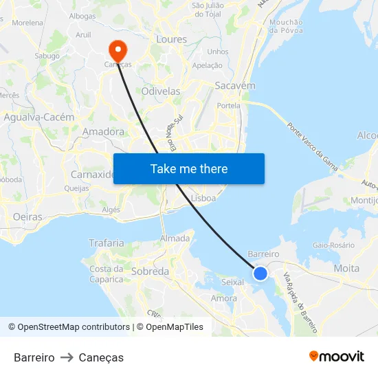 Barreiro to Caneças map